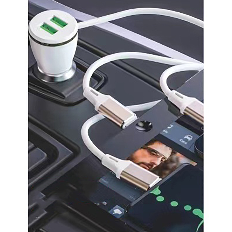 Go Des GD-CC202 5 in 1 5A Hızlı Şarj Çift USB-A ve Micro Type-C Lightning Kablolu Araç Şarj Aleti - 2