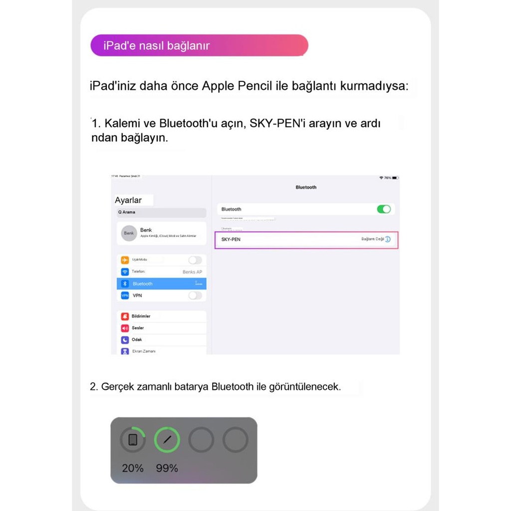Benks Magnetik Wireless Şarj Özellikli Palm Rejection Kapasitif Dokunmatik Çizim Kalemi - 10