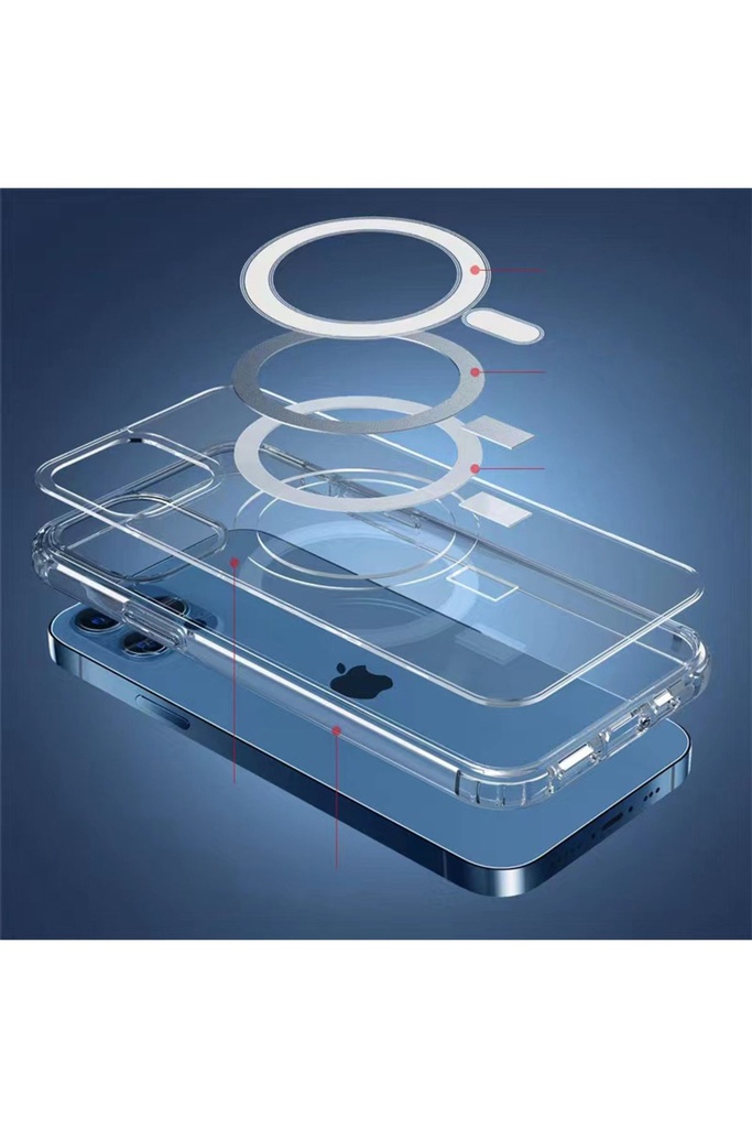 Megafox Teknoloji Apple iPhone 13 Uyumlu Kılıf Magsafe Şarj Özellikli Şeffaf Sert PC Embos Kapak