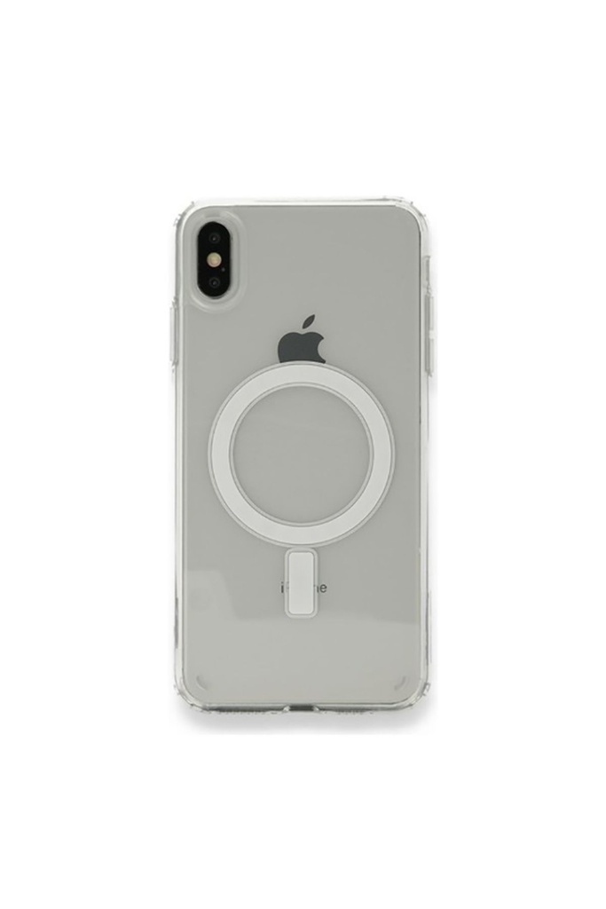 Megafox Teknoloji Apple iPhone XS Max Uyumlu Kılıf Magsafe Şarj Özellikli Şeffaf Sert PC Embos Kapak