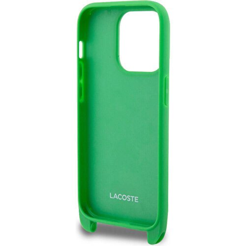 Apple iPhone 14 Pro Uyumlu Kılıf Lacoste Orjinal Lisanslı PU Pike Desenli Arka Yüzey Askılı İkonik Timsah Dokuma Logolu Kapak