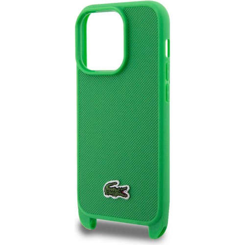 Apple iPhone 14 Pro Max Uyumlu Kılıf Lacoste Orjinal Lisanslı PU Pike Desenli Arka Yüzey Askılı İkonik Timsah Dokuma Logolu Kapak