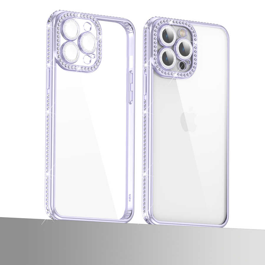 Apple iPhone 12 Pro Max Uyumlu Kılıf Kamera Korumalı Taşlı Zore Mina Kapak - 3