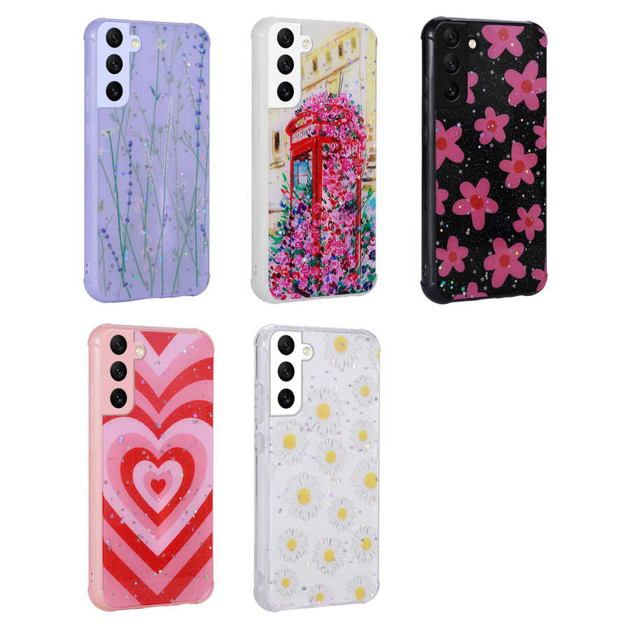 Samsung Galaxy S21 FE Uyumlu Kılıf Simli Desenli Kamera Korumalı Parlak Zore Popy Kapak - 1