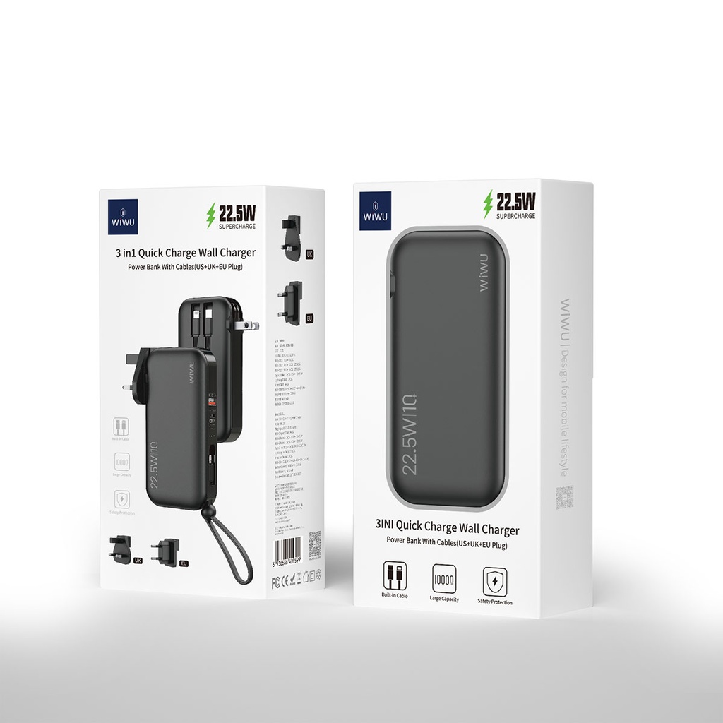 Wiwu JC-23 Micro Type-C ve Lightning Kablolu Şarj Göstergeli PD Powerbank 22.5W 10000mAh - 5