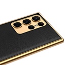 Samsung Galaxy S23 Ultra Uyumlu Kılıf Deri Görünümlü Kenarları Elektroplating Kaplama Zore Fizyon Kapak - 5