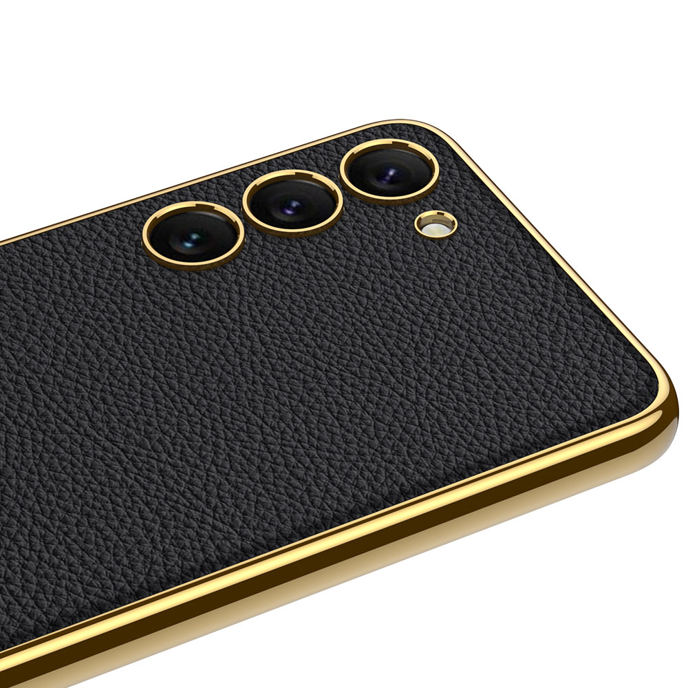Samsung Galaxy S23 Plus Uyumlu Kılıf Deri Görünümlü Kenarları Elektroplating Kaplama Zore Fizyon Kapak - 2