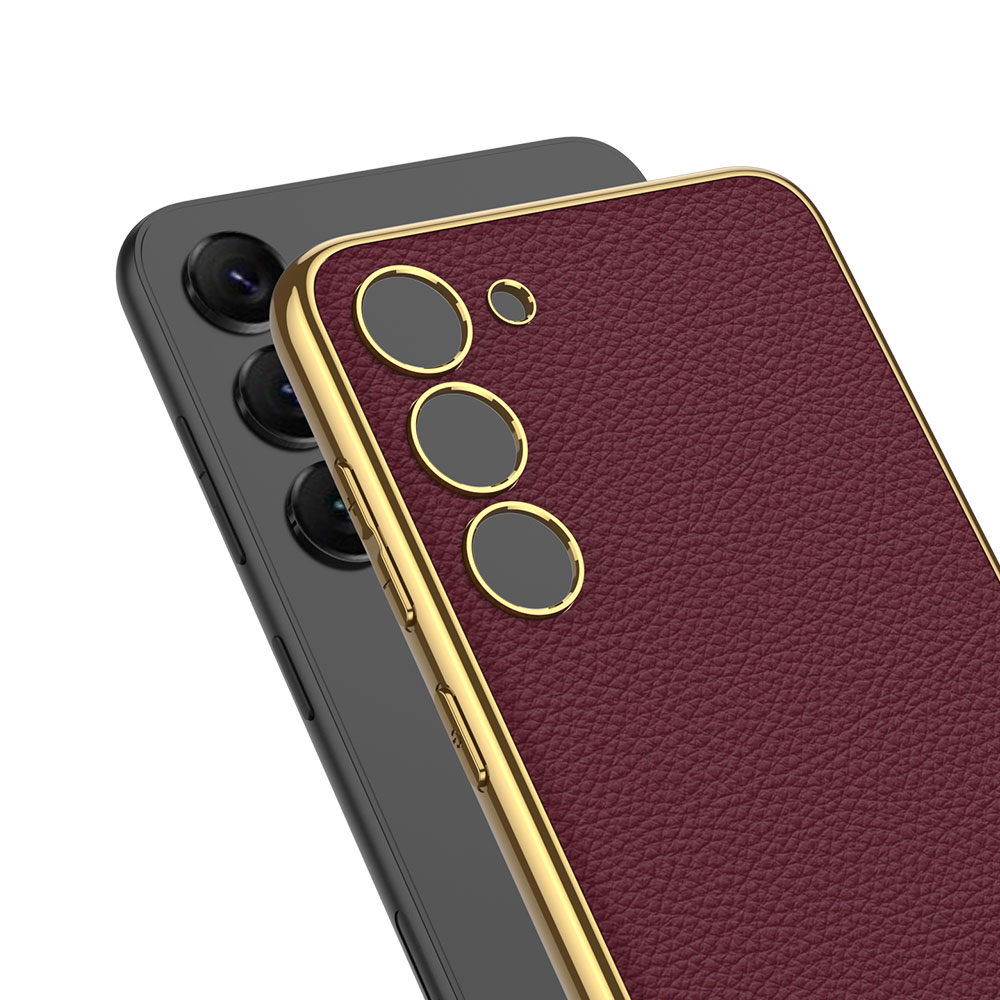 Samsung Galaxy S23 Plus Uyumlu Kılıf Deri Görünümlü Kenarları Elektroplating Kaplama Zore Fizyon Kapak - 8