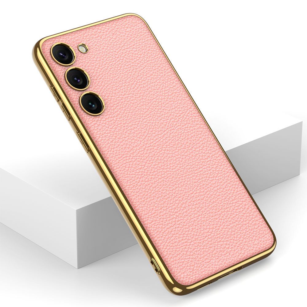 Samsung Galaxy S23 Plus Uyumlu Kılıf Deri Görünümlü Kenarları Elektroplating Kaplama Zore Fizyon Kapak - 10