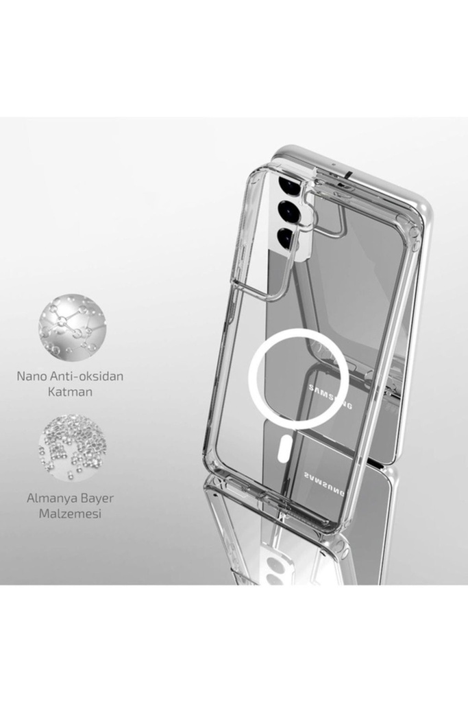 Samsung Galaxy S22 Uyumlu Kılıf Magsafe Şarj Özellikli Şeffaf Sert PC Zore Embos Kapak