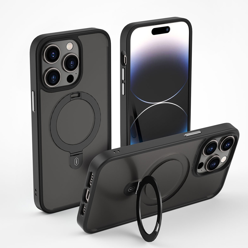 Apple iPhone 14 Pro Max Uyumlu Kılıf Wiwu ZMM-010 Magsafe Şarj Özellikli Parmak İzi Bırakmayan Mat Transparan Standlı Kapak - 7