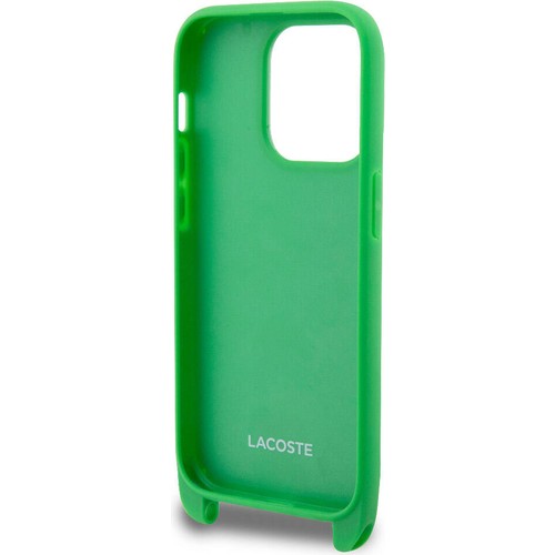Apple iPhone 15 Pro Max Uyumlu Kılıf Lacoste Orjinal Lisanslı PU Pike Desenli Arka Yüzey Askılı İkonik Timsah Dokuma Logolu Kapak