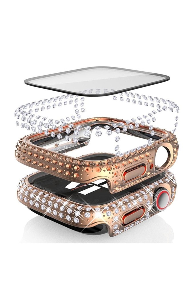 Apple Watch 7 41mm Uyumlu Zore Watch Gard 24 Kenarları Taşlı Sert PC Kasa Ve Ekran Koruyucu