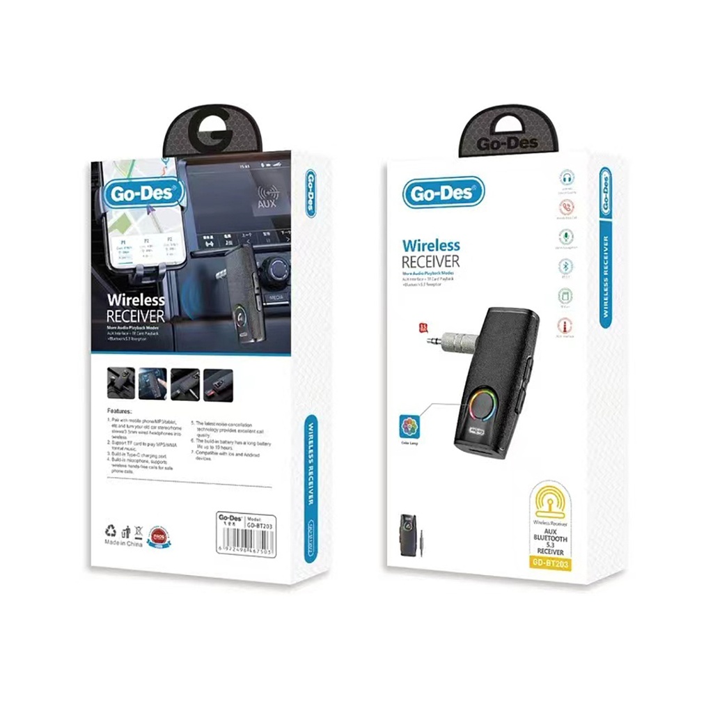 Go Des GD-BT203 Kablosuz Ses Alıcı Aux Girişli Bluetooth 5.3 Adaptör - 1