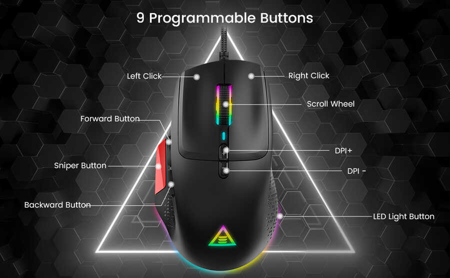 Eksa EM600 Kablolu 12 Modlu RGB Işıklı Oyuncu Mouse 12000 DPI - 7
