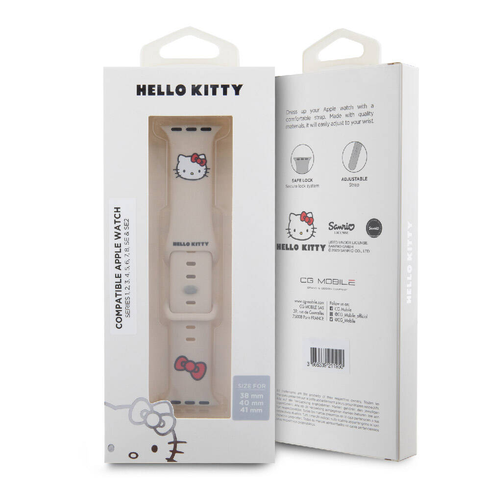 Apple Watch 40mm Uyumlu Hello Kitty Orjinal Lisanslı Yazı Logolu Fiyonk & Kitty Head Silikon Kordon - 7