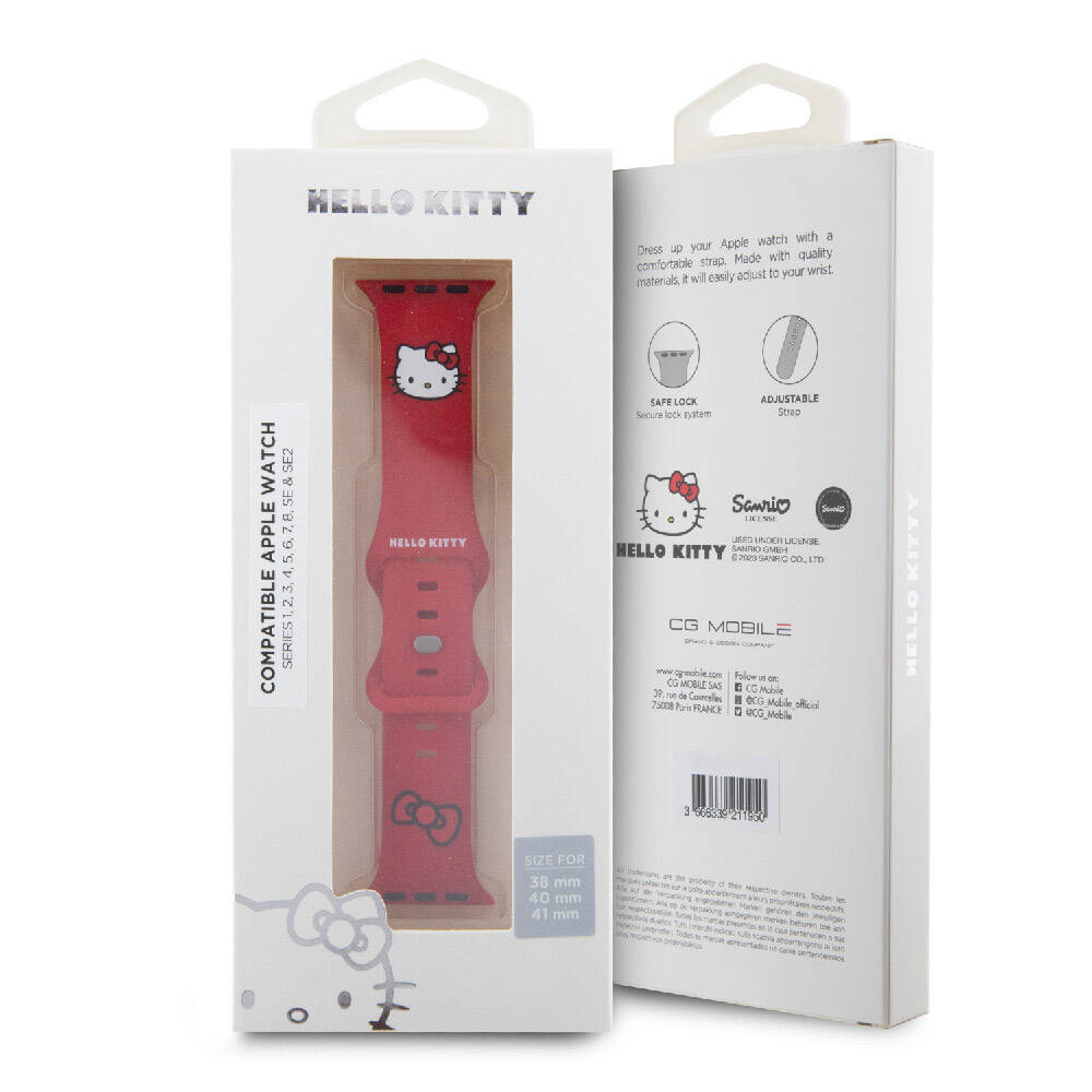 Apple Watch 40mm Uyumlu Hello Kitty Orjinal Lisanslı Yazı Logolu Fiyonk & Kitty Head Silikon Kordon - 15