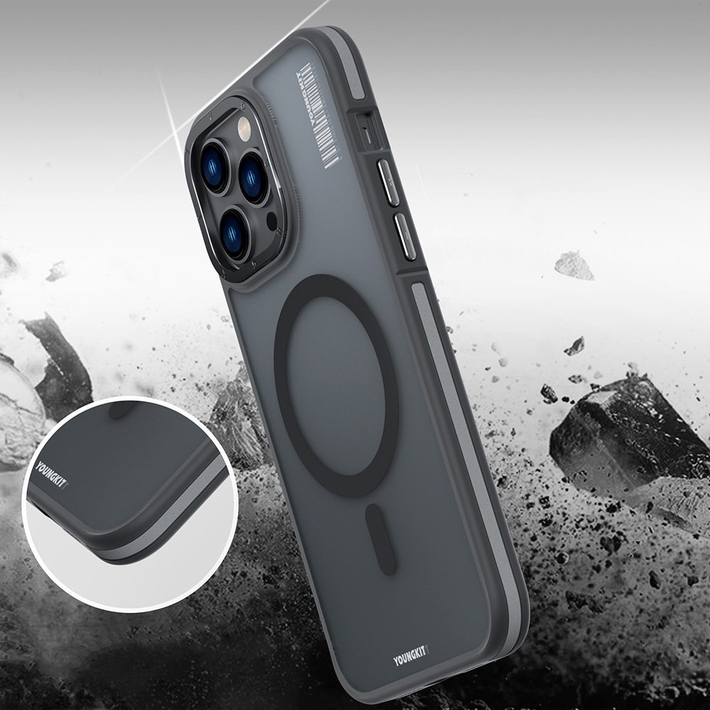 Apple iPhone 14 Pro Uyumlu Kılıf Magsafe Şarj Özellikli Youngkit Rock Sand Serisi Kapak - 2
