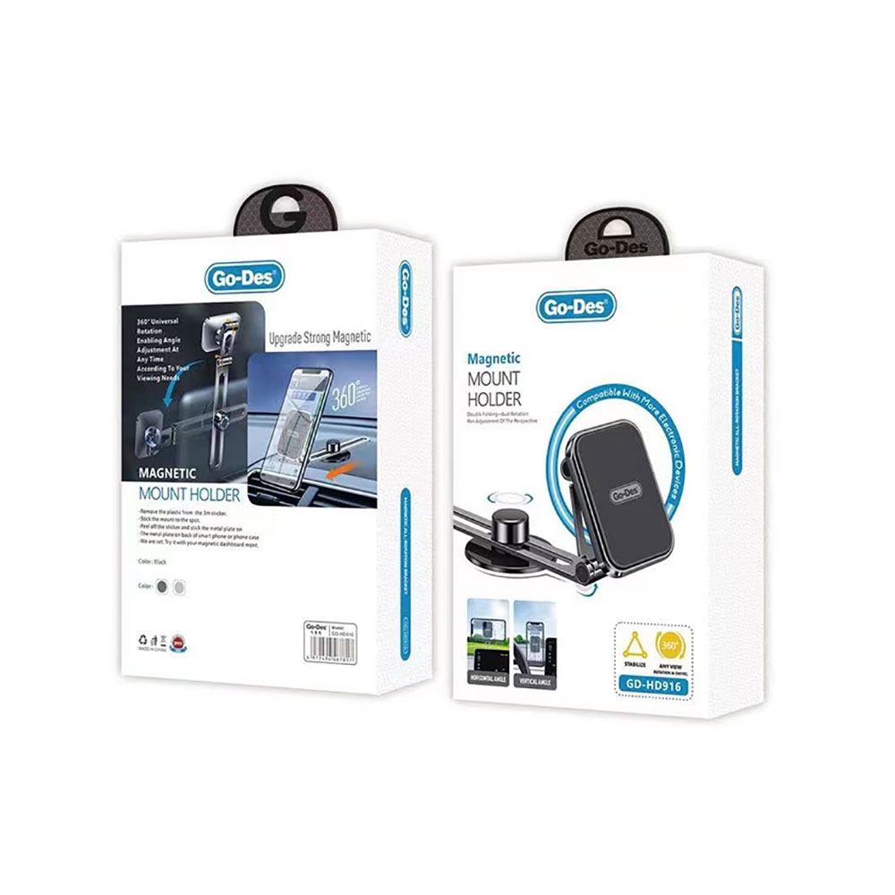Go Des GD-HD916 Magnetik 360 Derece Dönebilen Düz Zemin Araç Telefon Tutacağı - 1
