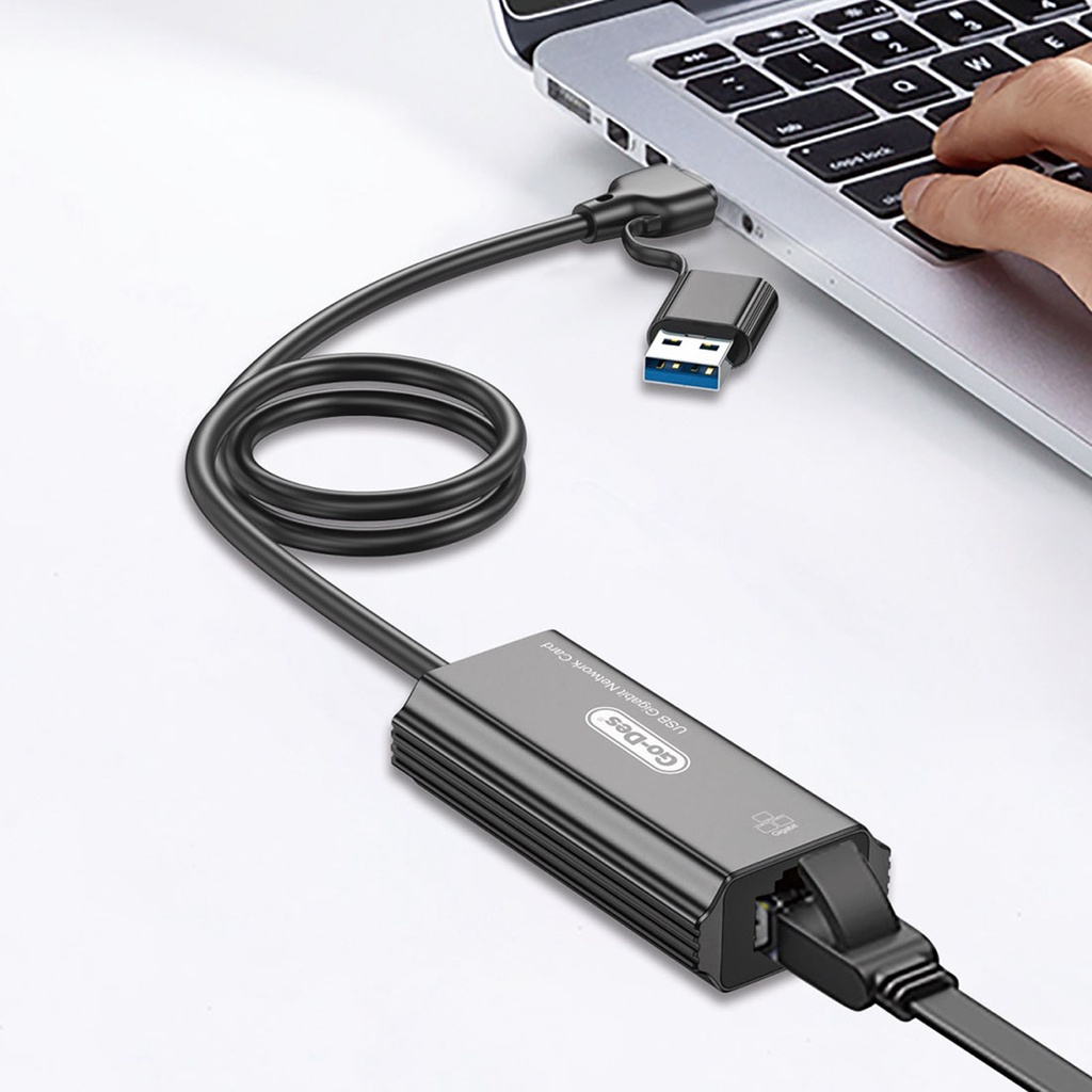 Go Des GD-6836 RJ45 to Type-C ve USB-A Gigabit Ethernet Dönüştürücü Kablo 1000Mbps 50cm - 1