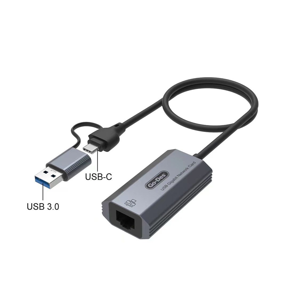 Go Des GD-6836 RJ45 to Type-C ve USB-A Gigabit Ethernet Dönüştürücü Kablo 1000Mbps 50cm - 6
