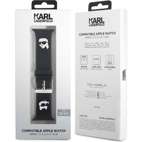 Apple Watch 38mm Uyumlu Karl Lagerfeld Orjinal Lisanslı İkonik Karl & Choupette Logolu Silikon Kordon