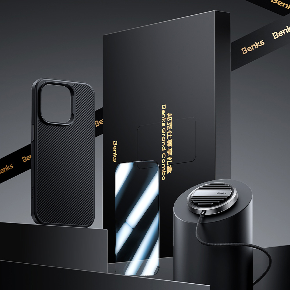 Apple iPhone 14 Pro Max Uyumlu Benks Grand Combo MFM01 3in1 Aksesuar Seti Kılıf-Ekran Koruyucu-Wireless Şarj Aleti - 3