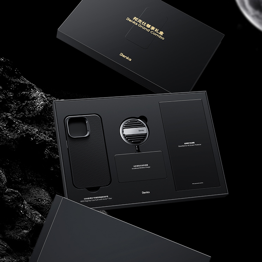 Apple iPhone 14 Pro Max Uyumlu Benks Grand Combo MFM01 3in1 Aksesuar Seti Kılıf-Ekran Koruyucu-Wireless Şarj Aleti - 6