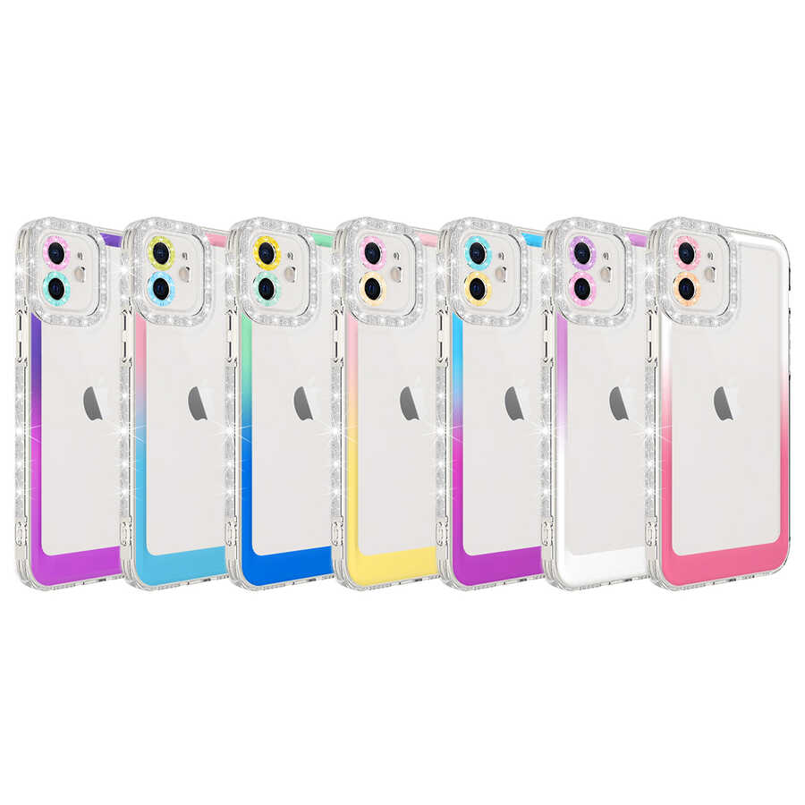 Apple iPhone 12 Uyumlu Kılıf Simli ve Renk Geçiş Tasarımlı Lens Korumalı Zore Park Kapak - 1
