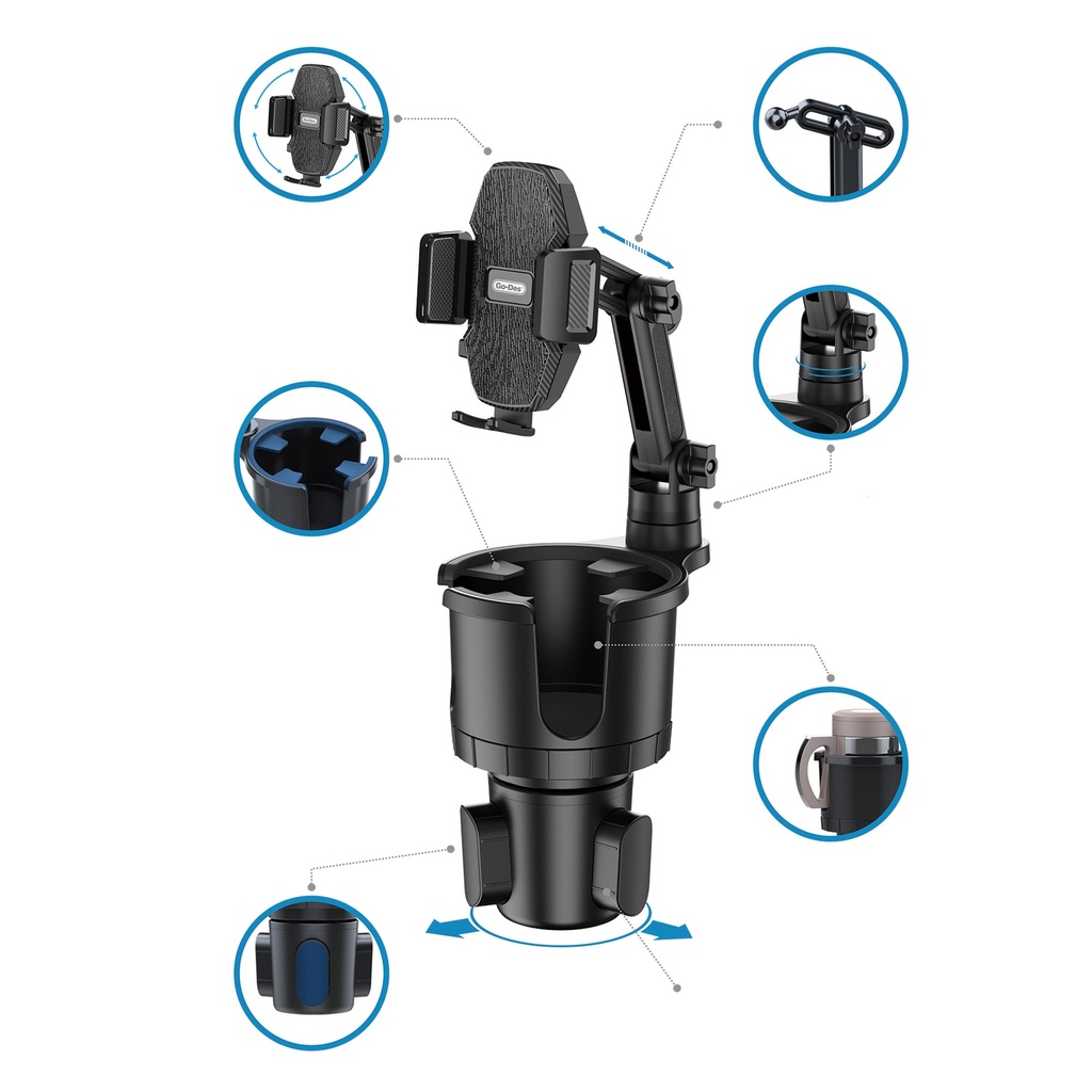 Go Des GD-HD566 360 Derece Dönebilen 2 in 1 Araç Telefon Tutucu Ve Bardak Tutucu - 1