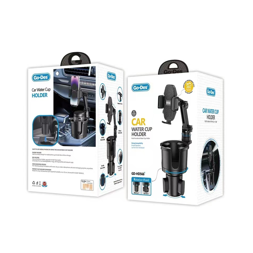 Go Des GD-HD566 360 Derece Dönebilen 2 in 1 Araç Telefon Tutucu Ve Bardak Tutucu - 2