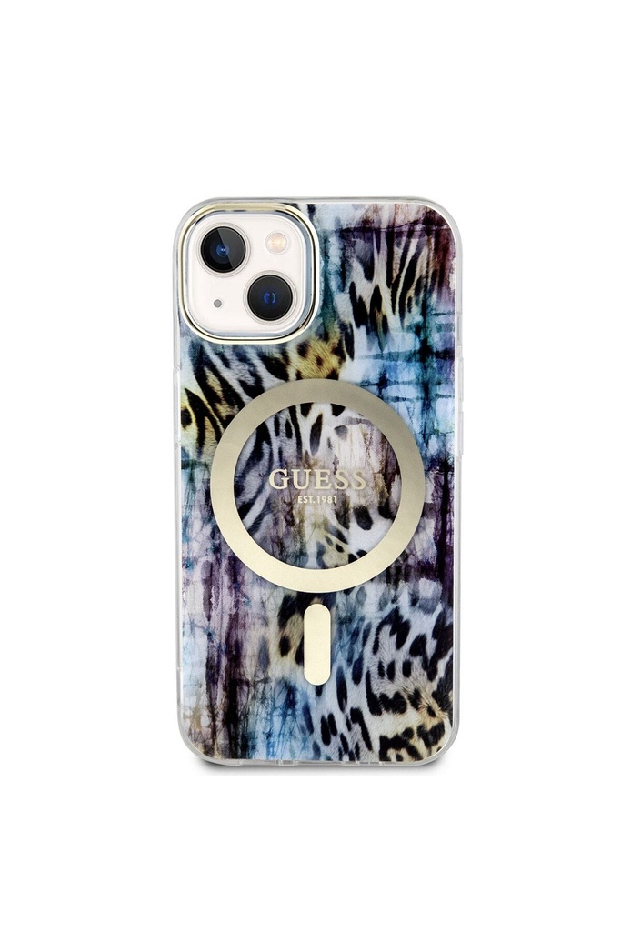 Apple iPhone 14 Uyumlu Kılıf GUESS Magsafe Şarj Özellikli Leopar Desenli Kapak