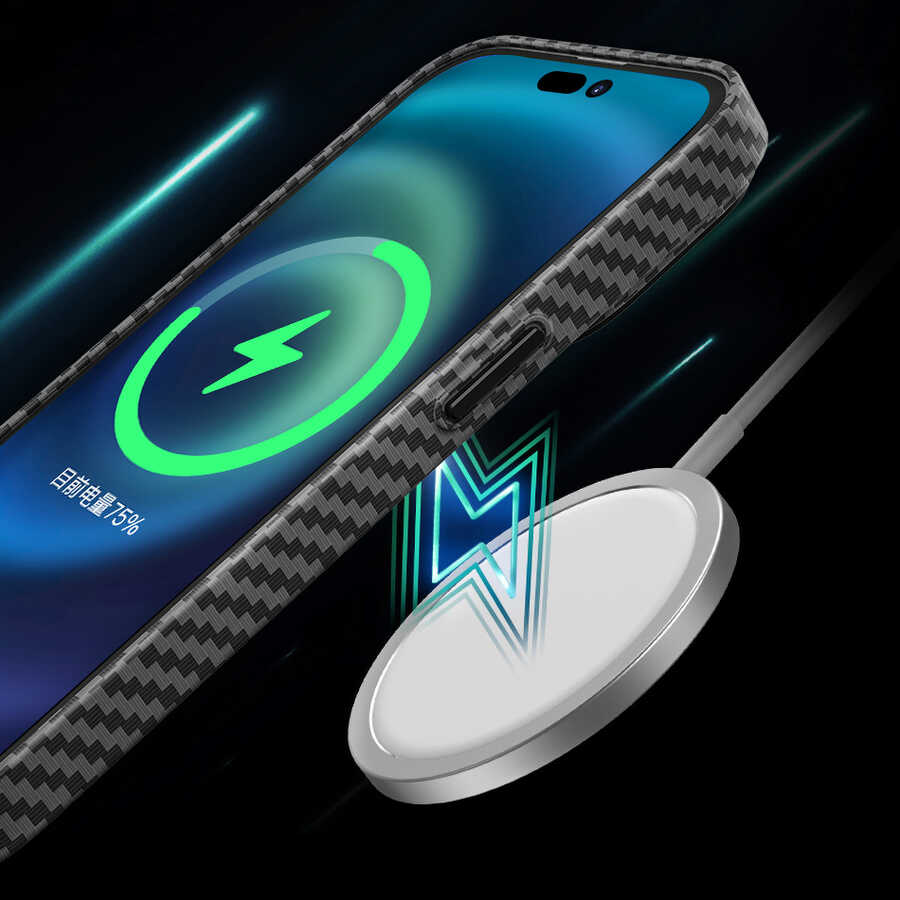 Apple iPhone 14 Uyumlu Kılıf ​​​​​Wiwu Karbon Fiber Görünümlü Magsafe Wireless Şarj Özellikli Kabon Kapak - 7