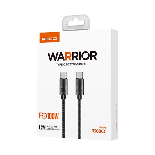 Recci RS08CCPD Warrior Serisi 100W Hızlı Şarj Özellikli Type-C To Type-C PD Kablo 1.2M
