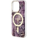 Apple iPhone 14 Pro Uyumlu Kılıf GUESS Magsafe Şarj Özellikli Leopar Desenli Kapak