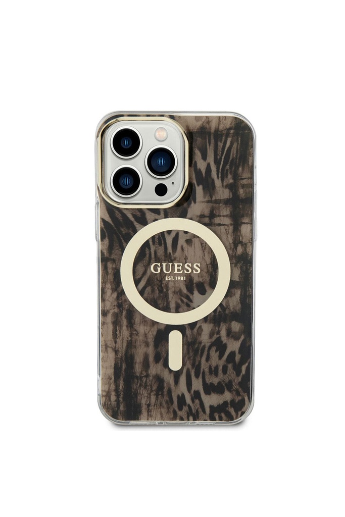 Apple iPhone 14 Pro Uyumlu Kılıf GUESS Magsafe Şarj Özellikli Leopar Desenli Kapak