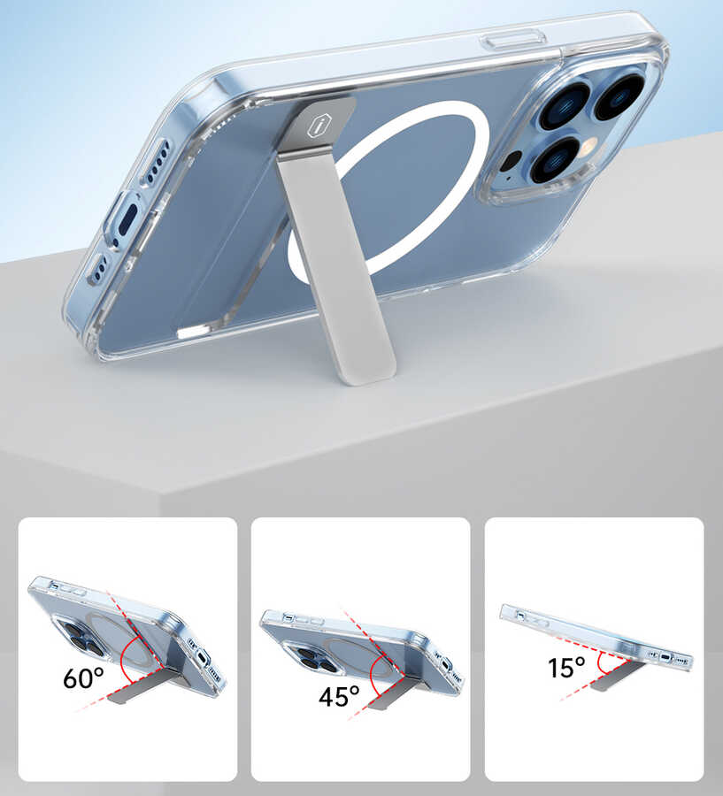 Apple iPhone 14 Plus Uyumlu Kılıf Standlı Magsafe Wireless Şarj Özellikli Wiwu Aurora Serisi Kapak - 5