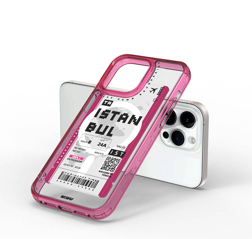 Apple iPhone 15 Pro Uyumlu Kılıf Magsafe Şarj Özellikli Bilet Desenli Wiwu Turkey B Serisi Kapak - 6