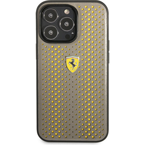 Apple iPhone 14 Pro Uyumlu Kılıf Ferrari Deri Sarı Noktalı Dizayn Kapak