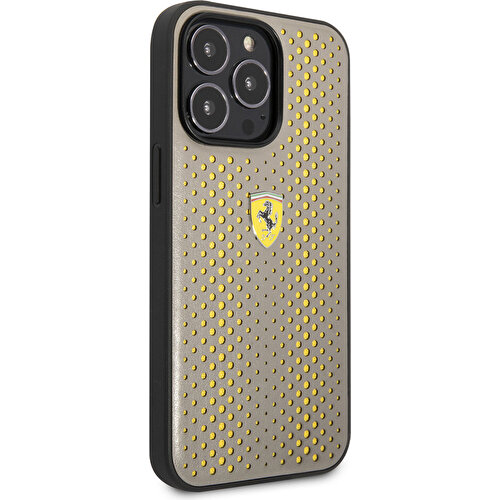 Apple iPhone 14 Pro Uyumlu Kılıf Ferrari Deri Sarı Noktalı Dizayn Kapak
