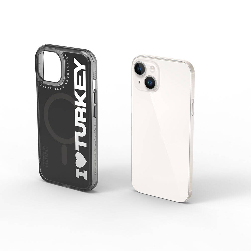 Apple iPhone 15 Uyumlu Kılıf Magsafe Şarj Özellikli I Love Turkey Yazı Desenli Wiwu Turkey E Serisi Kapak - 3