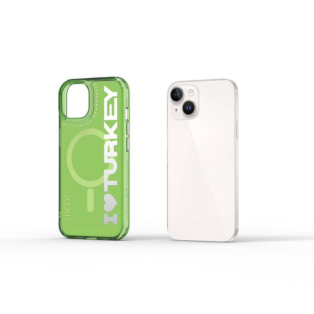 Apple iPhone 15 Uyumlu Kılıf Magsafe Şarj Özellikli I Love Turkey Yazı Desenli Wiwu Turkey E Serisi Kapak - 10