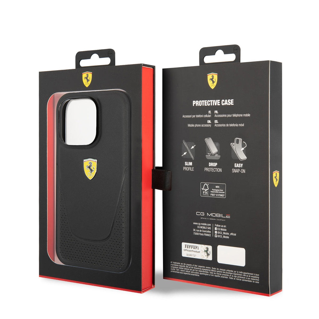 Apple iPhone 14 Pro Max Uyumlu Kılıf Ferrari Deri Delikli Dizayn Kapak