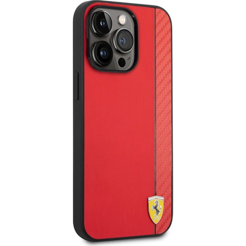 Apple iPhone 14 Pro Max Uyumlu Kılıf Ferrari Magsafe Şarj Özellikli PU Deri Karbon Şeritli Dizayn Kapak