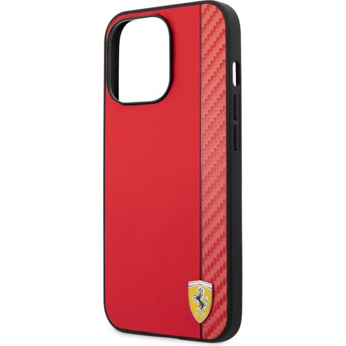 Apple iPhone 14 Pro Max Uyumlu Kılıf Ferrari Magsafe Şarj Özellikli PU Deri Karbon Şeritli Dizayn Kapak