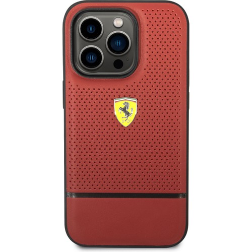 Apple iPhone 14 Pro Max Uyumlu Kılıf Ferrari Orjinal Lisanslı Deri Delikli Ve Çizgili Dizayn Kapak
