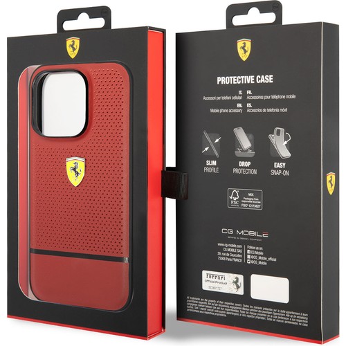 Apple iPhone 14 Pro Max Uyumlu Kılıf Ferrari Orjinal Lisanslı Deri Delikli Ve Çizgili Dizayn Kapak
