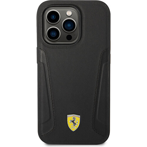 Apple iPhone 14 Pro Max Uyumlu Kılıf Ferrari Magsafe Şarj Özellikli Deri Kenarları Damgalı Dizayn Kapak