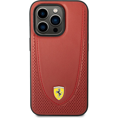 Apple iPhone 14 Pro Uyumlu Kılıf Ferrari Magsafe Şarj Özellikli Deri Delikli Dikişli Dizayn Kapak