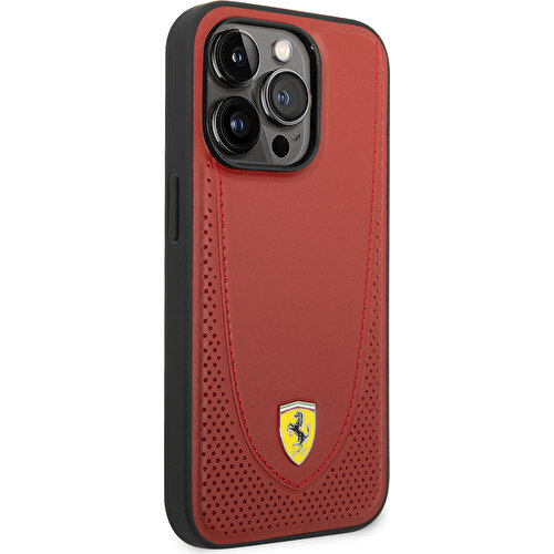 Apple iPhone 14 Pro Uyumlu Kılıf Ferrari Magsafe Şarj Özellikli Deri Delikli Dikişli Dizayn Kapak